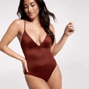 CALIA Swim Triangle Strappy Back One Piece Womens 14 Red Brown Shine